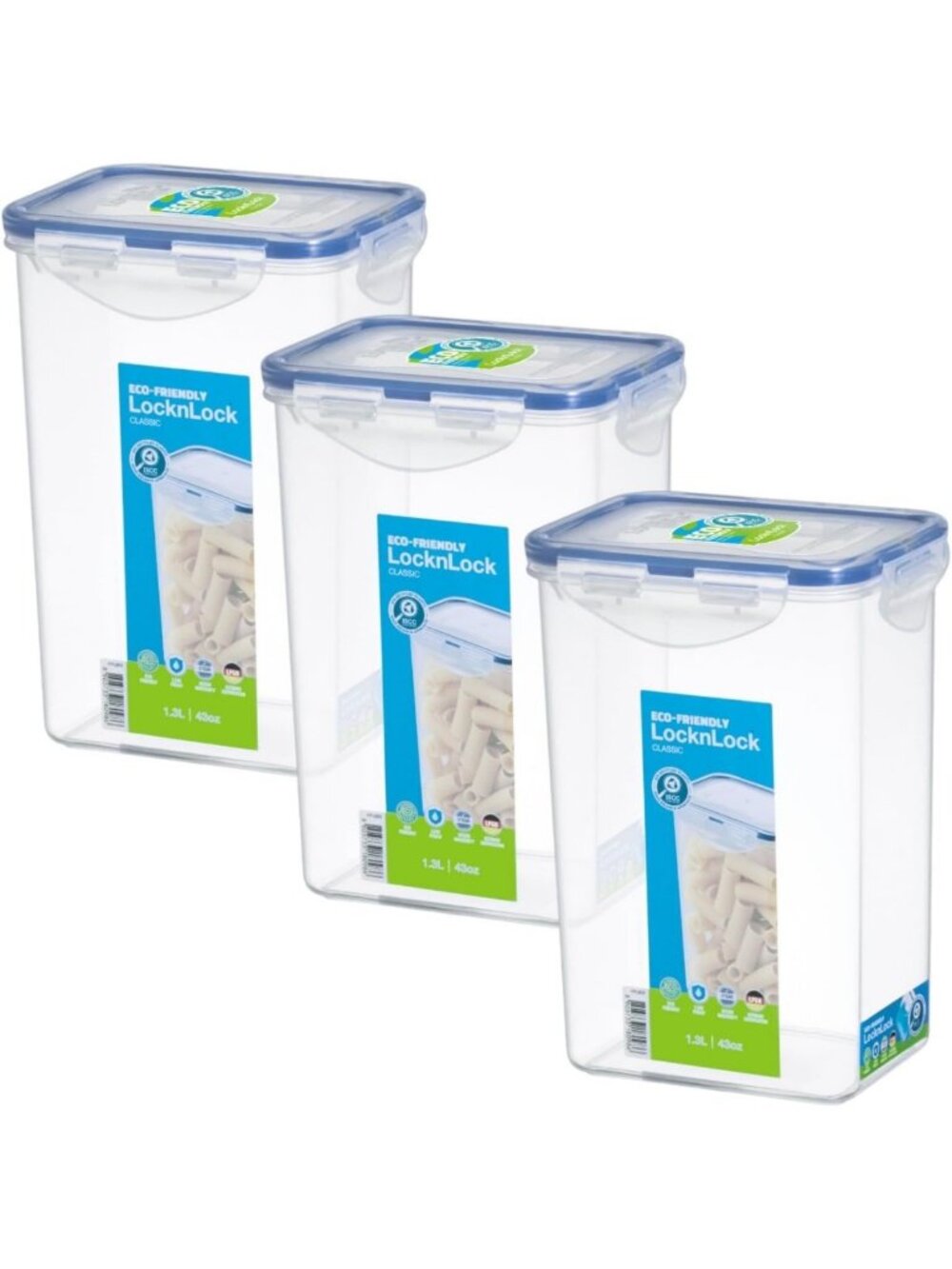 Airtight Rectangular Tall Food Storage Containers - Pack of 3, 43.96 oz